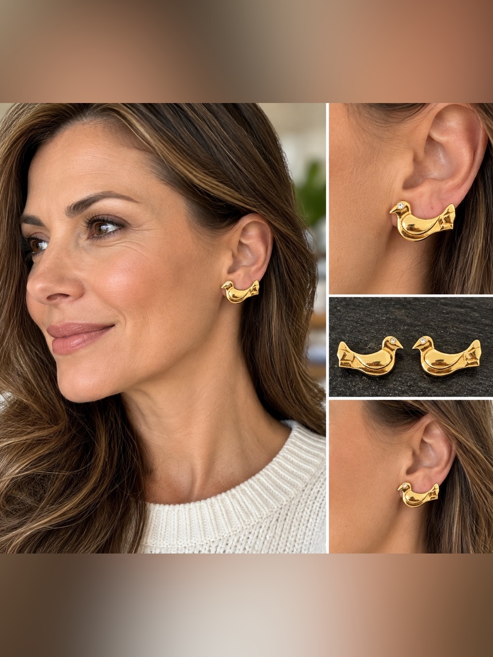 Lauren Spencer Gold Tone Crystal Bird/Duck Stud Earrings - Women Jewelry